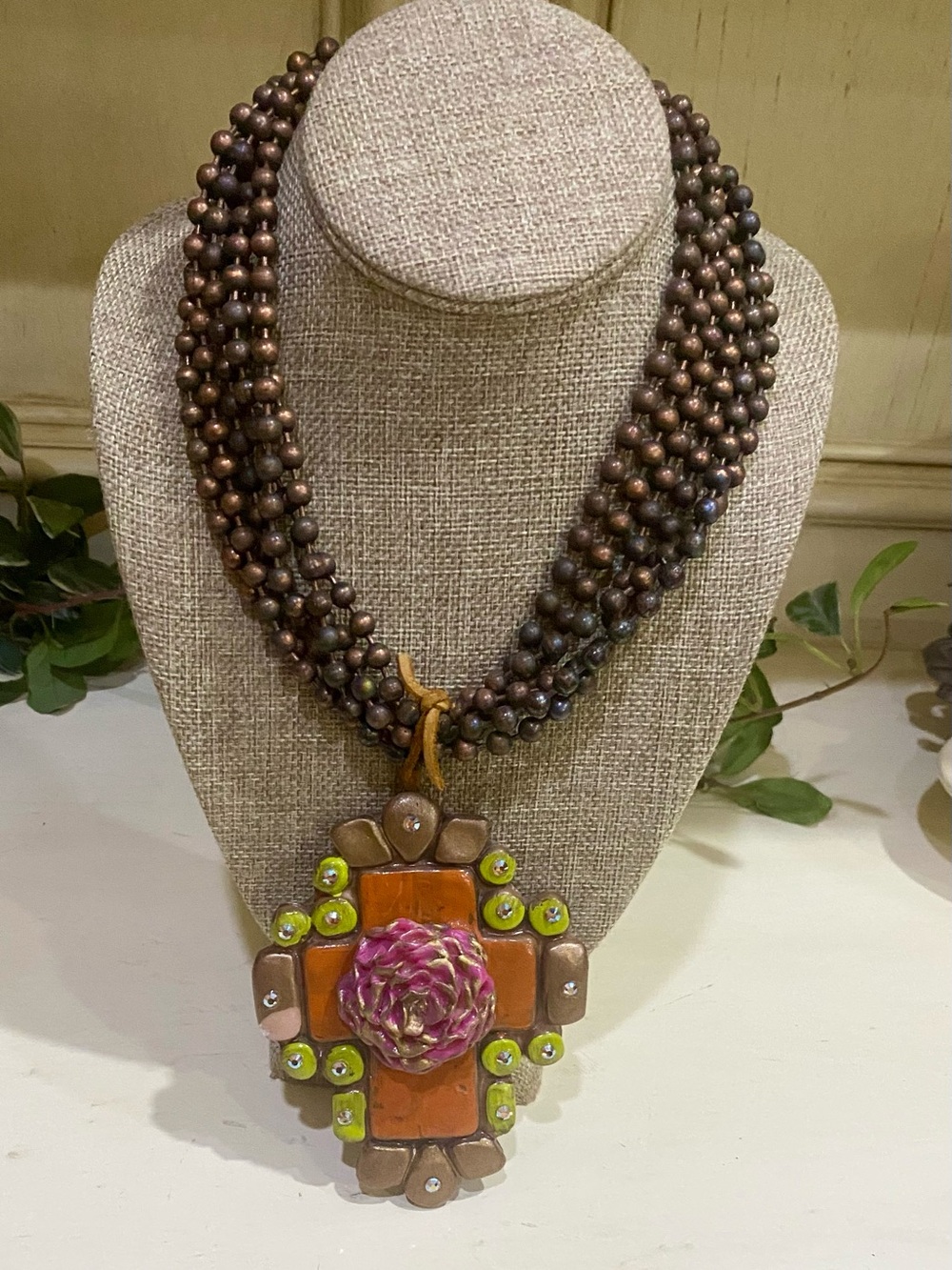 Pre-Loved Same Spirit Handmade Clay Cross Necklace